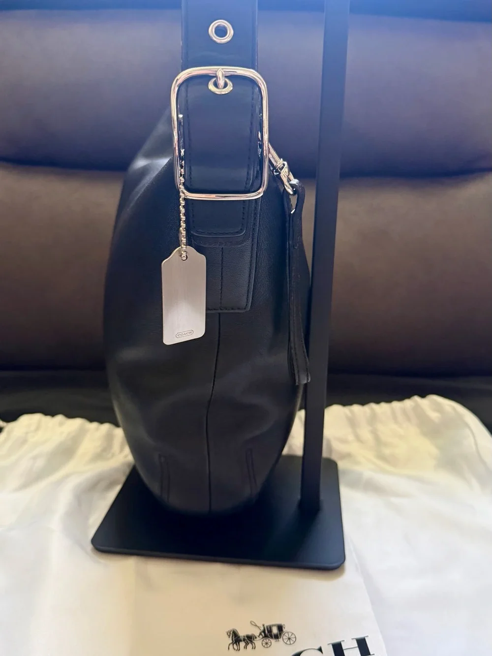 Coach Black Leather Shoulder Hobo Bag with Silver Hardware